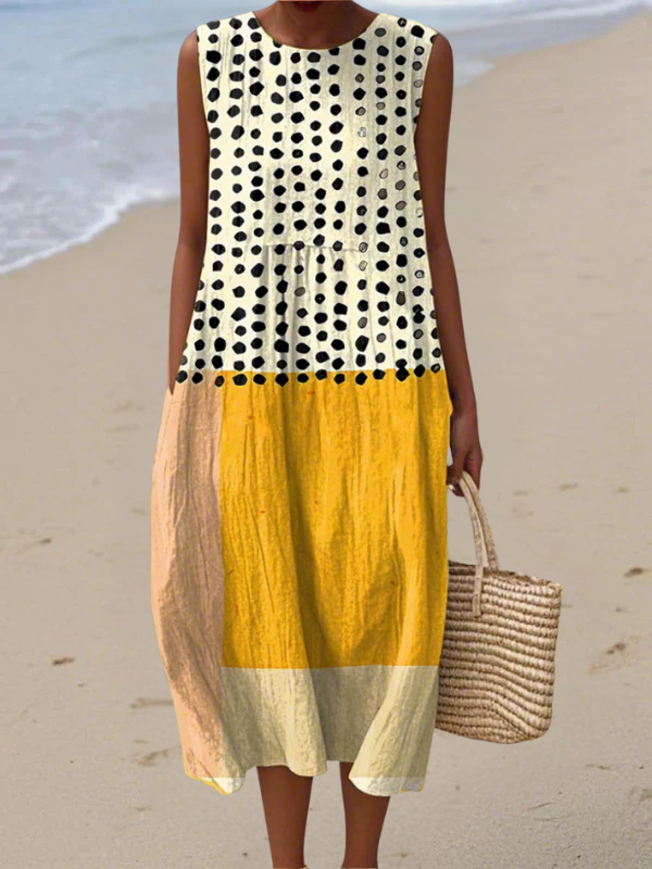 Leah | Polka Farveblok Midi Kjole