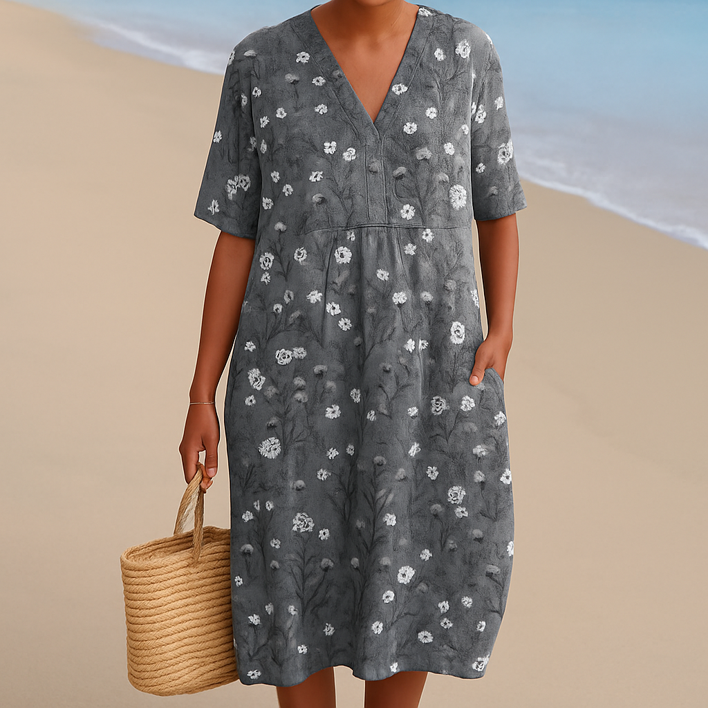 NOÉMIE | Grå kjole med hvide blomster