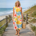 Ella | Pastel Blomster Midi Kjole