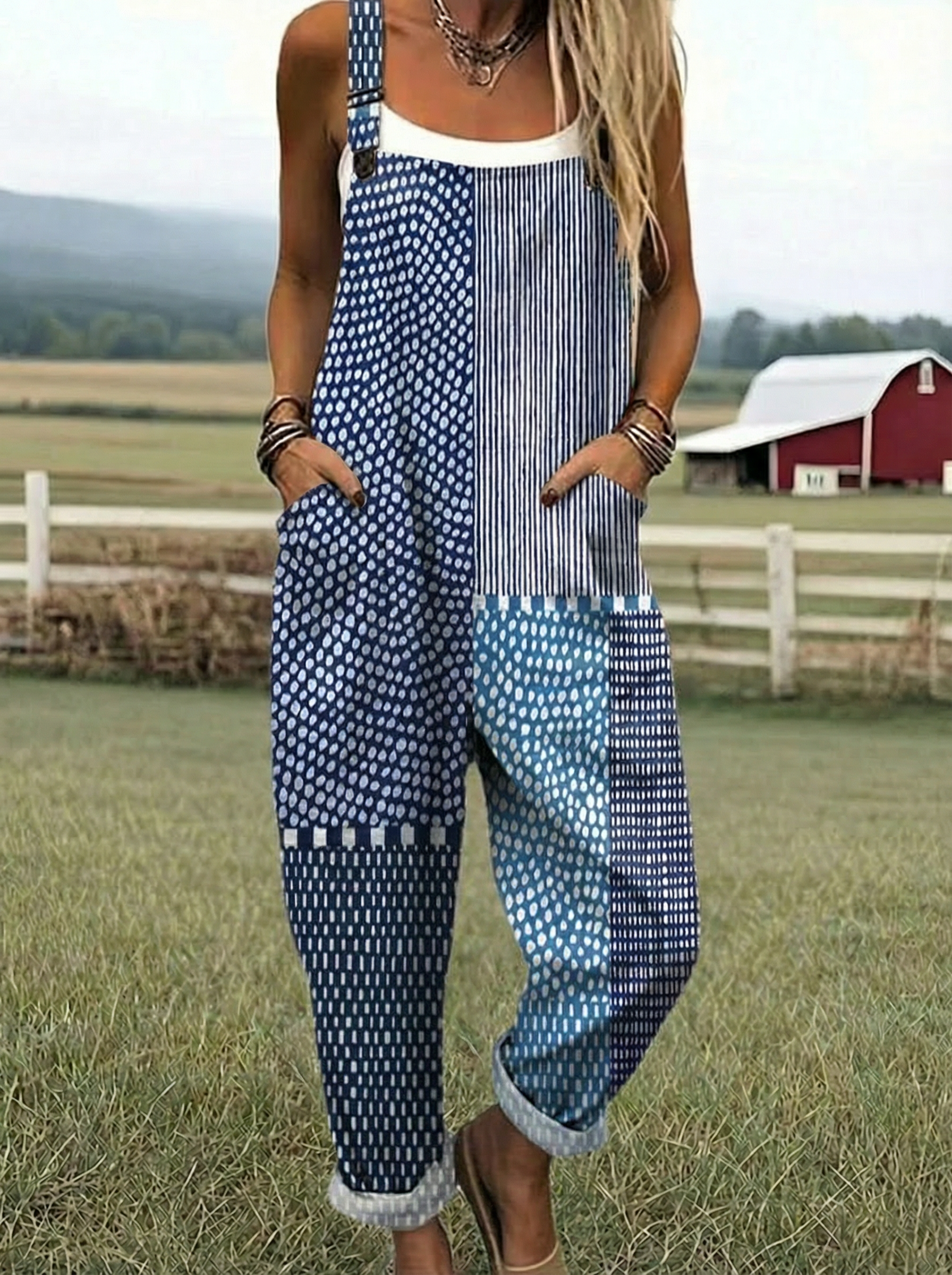 Paige | Blå Patchwork Jumpsuit