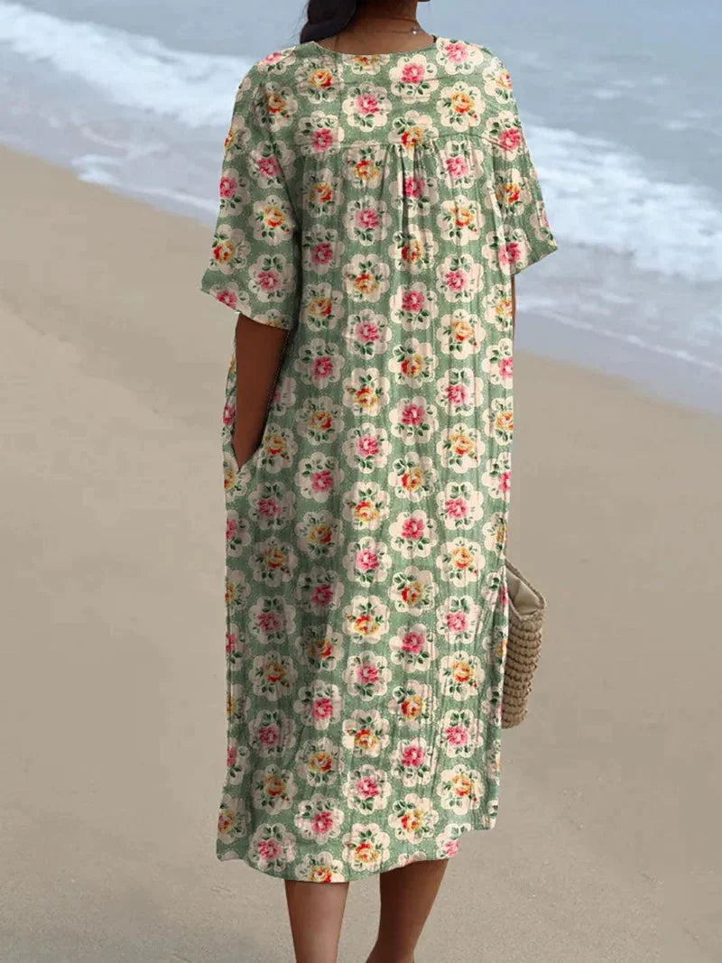 Éliane | Vintage blomsterkjole i vandgrøn